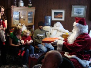 Erika, Mira and Santa Christmas morning