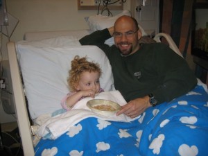 Mira and Pat Mira eating some cereal with Pat