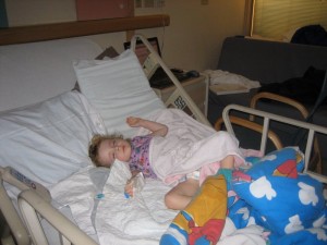 Mira sleeping by my little workstation at the hospital